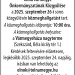 Tolna Vármegye Önkormányzatának Közgyűlése a 2025. szeptember 26-i soros közgyűlésen közmeghallgatást tart.